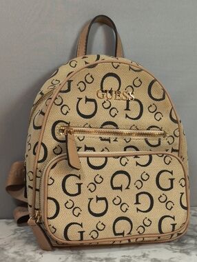 Guess backpack Black /Tan iconic monogram logo pattern
